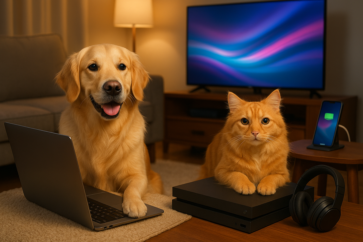 pictures of pets, dogs, cats and some eectronics